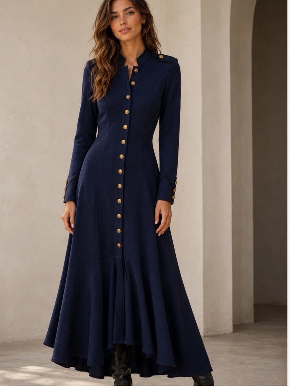 DENIM & Supply Ralph Lauren Navy Maxi Dress with Gold Buttons